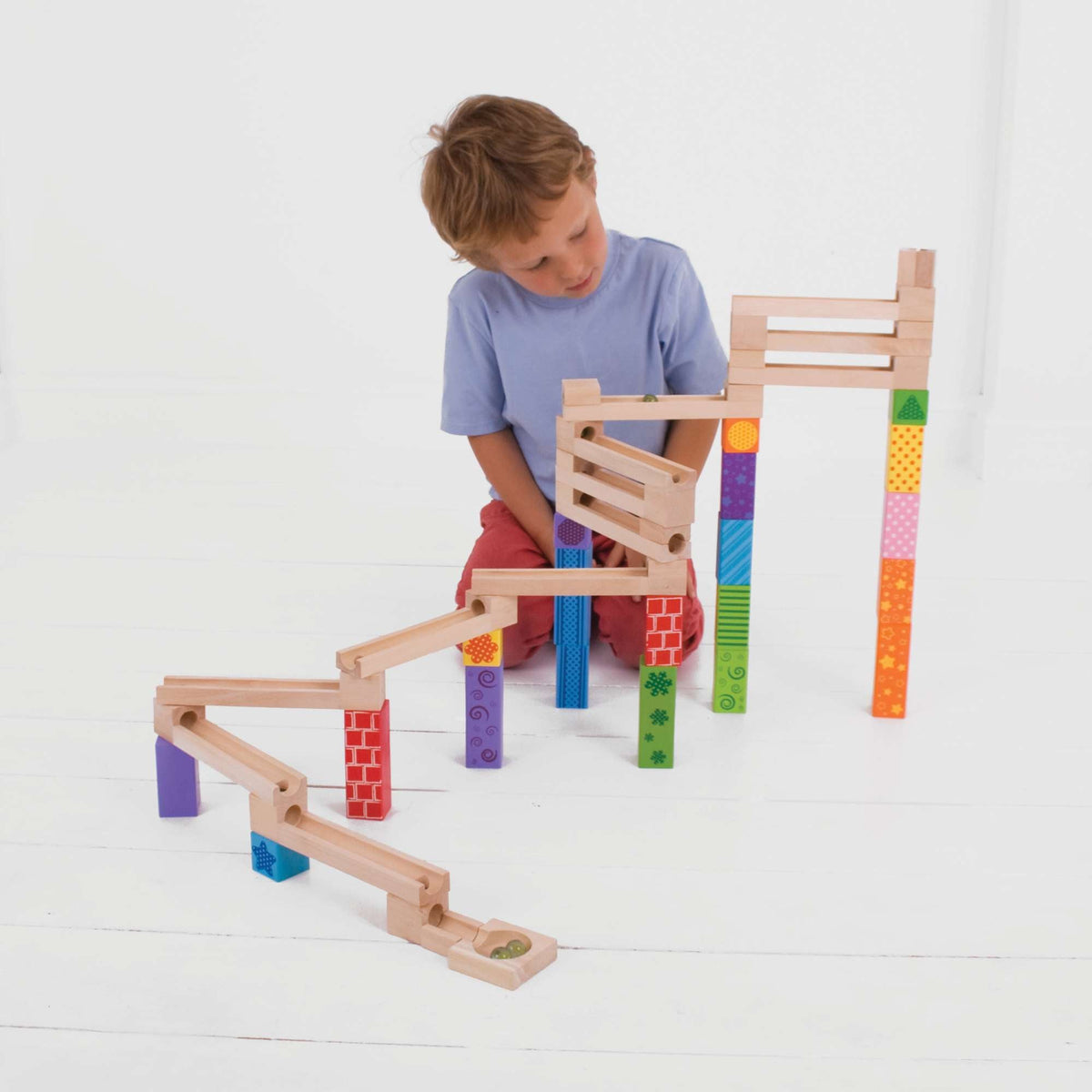 Multicoloured Marble Run - Wooden Toy