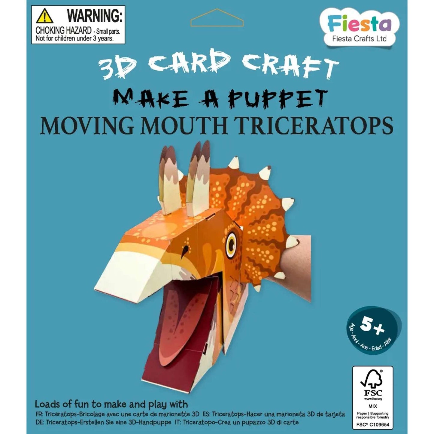 Triceratops Puppet Craft Kit - Toby Tiger