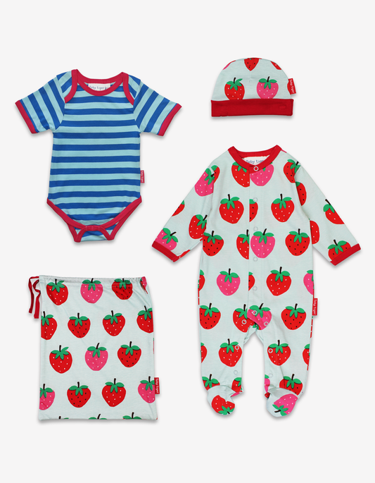 Organic Strawberry Print Baby Gift Set