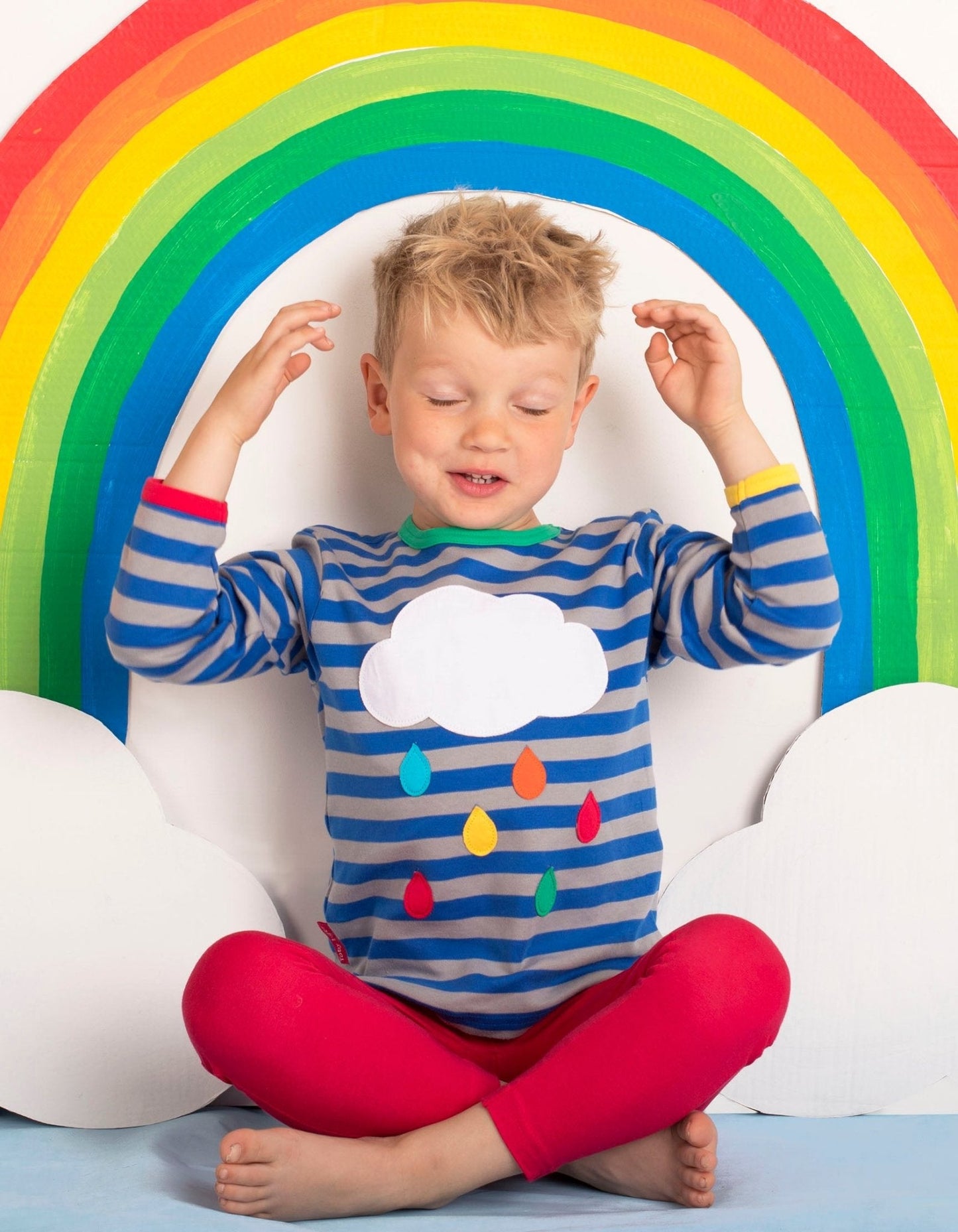 Organic Rainbow Raindrop Cloud Applique T-Shirt - Toby Tiger UK Retail