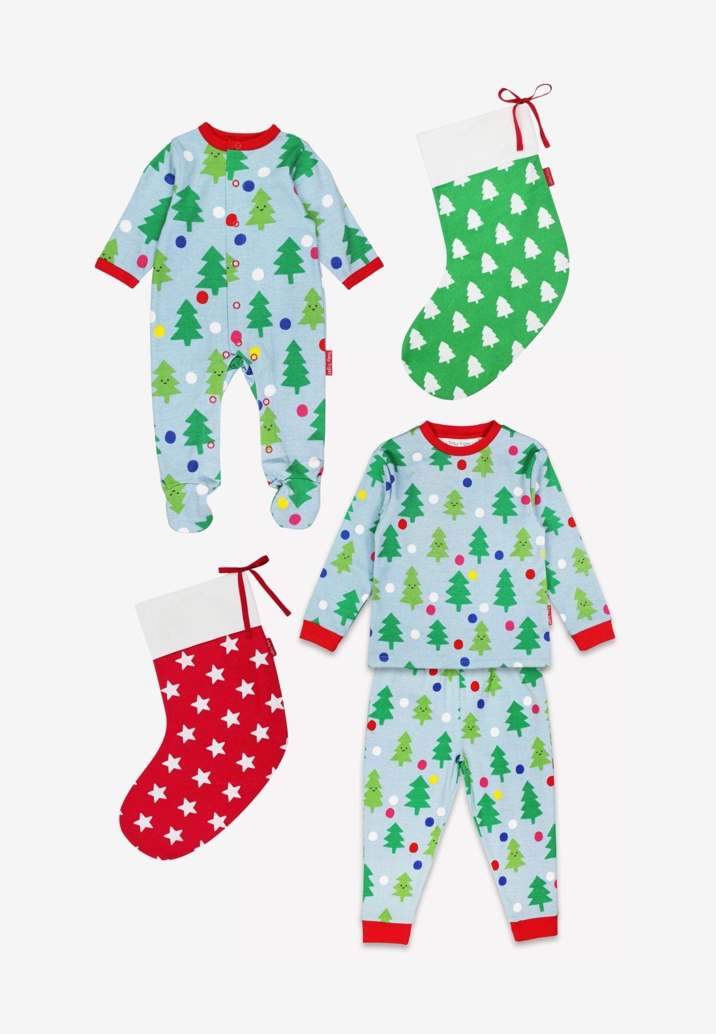 Organic Christmas Tree Pyjamas & Stockings Bundle - Toby Tiger