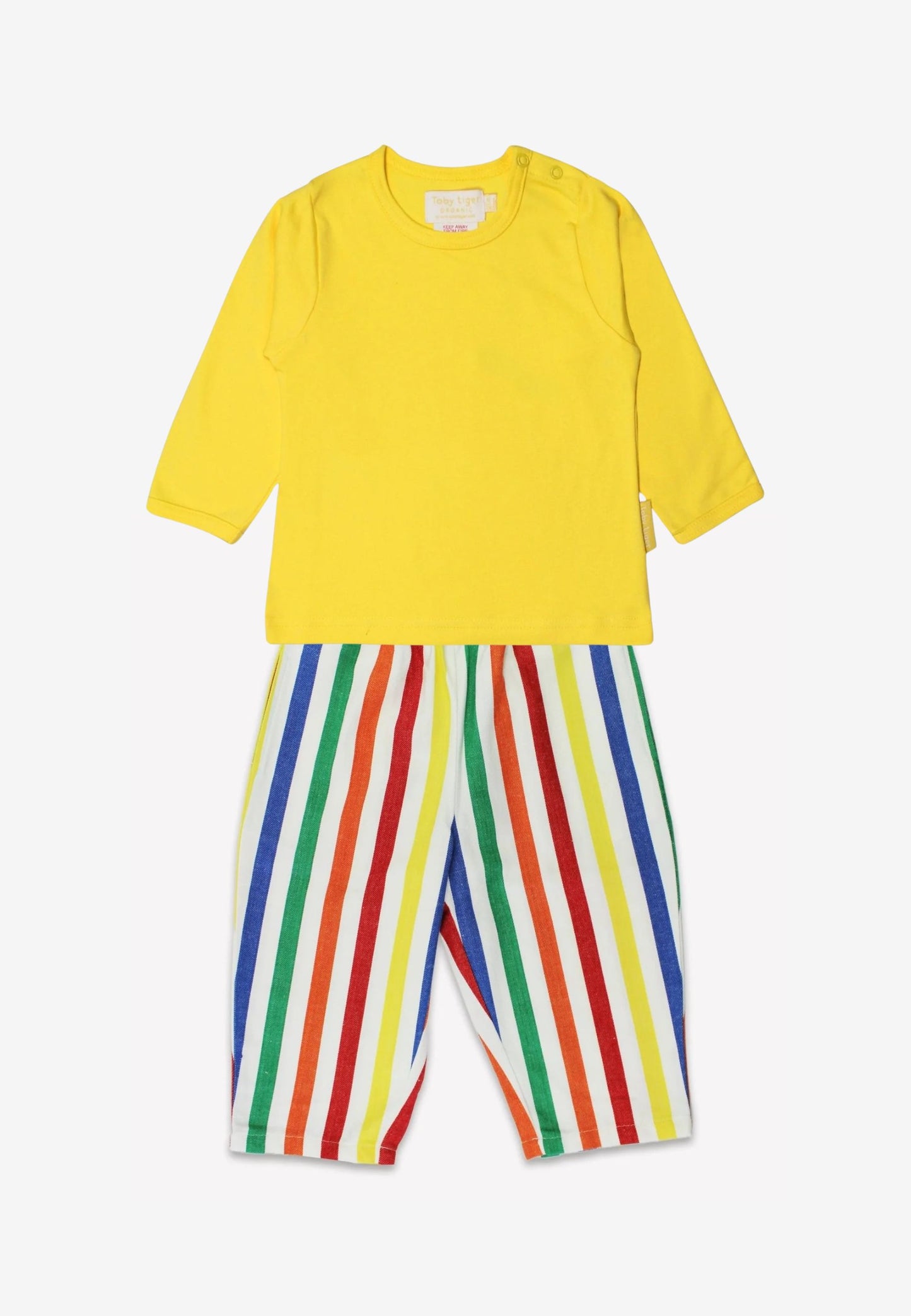 Organic Happy Stripe Trousers & Yellow Long-Sleeved T-Shirt Bundle