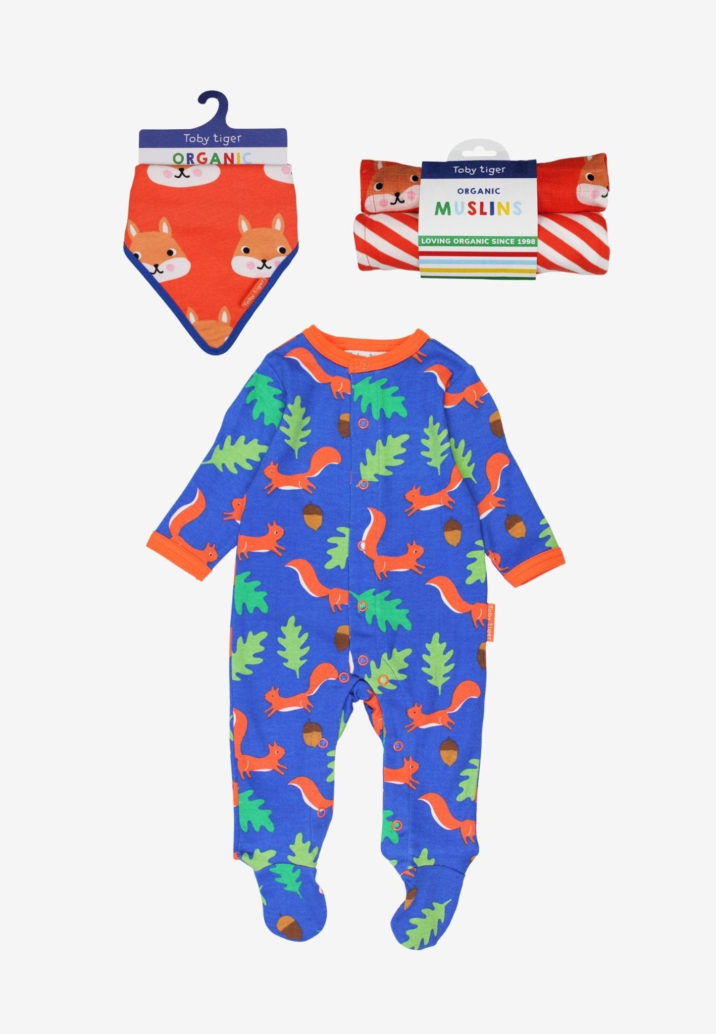 Organic Squirrel Print Sleepsuit Baby Bundle - Toby Tiger