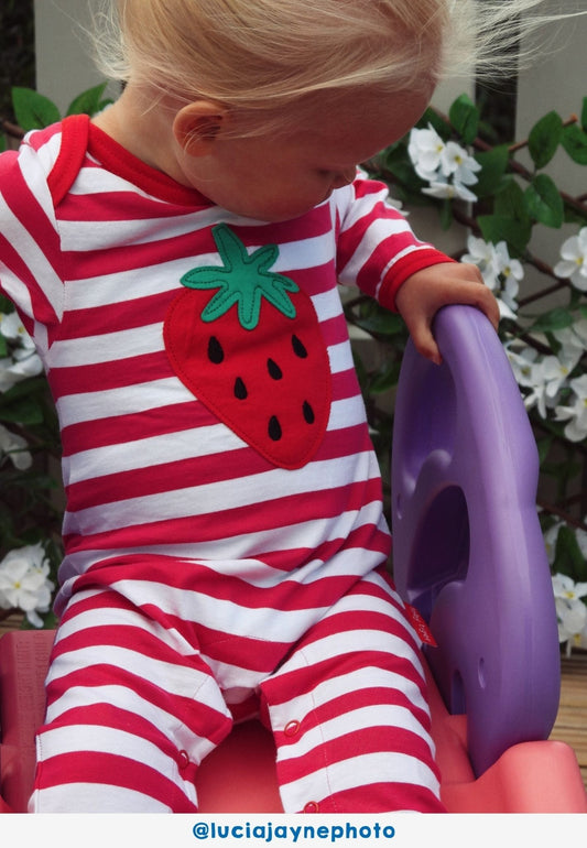 Organic Picnic Strawberry Applique Sleepsuit - Toby Tiger