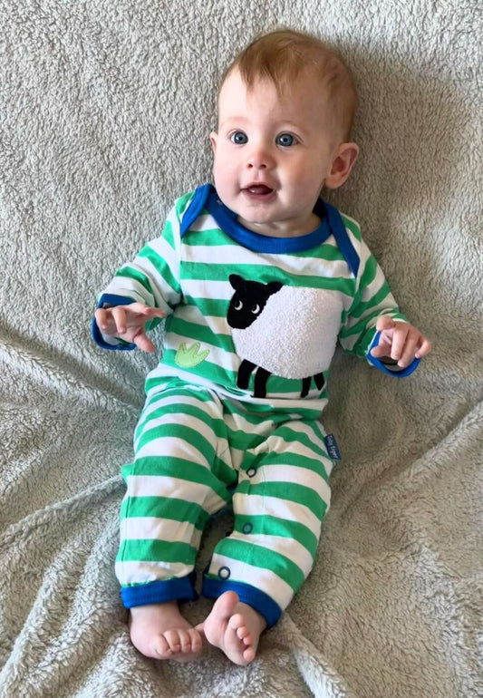 Organic Hillside Sheep Applique Sleepsuit - Toby Tiger