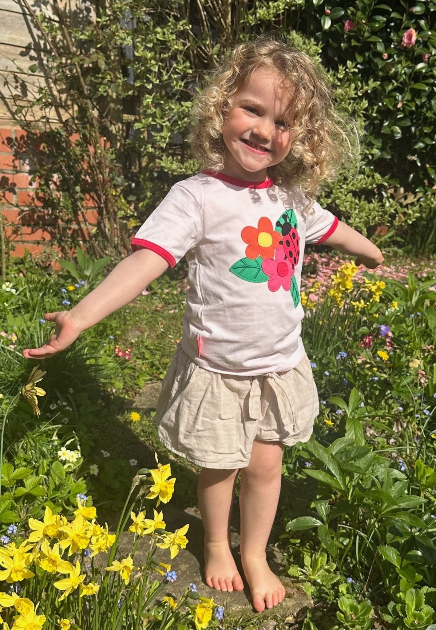 Organic Ladybird Applique Short Sleeved T-Shirt - Toby Tiger