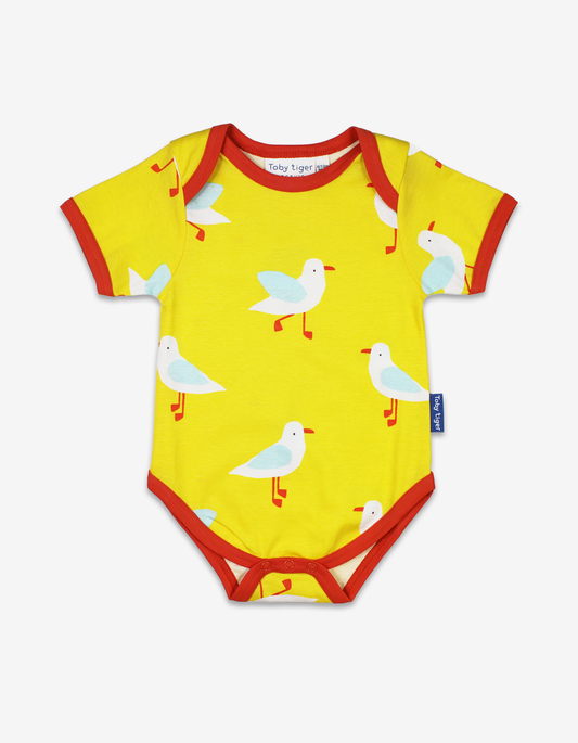 Organic Yellow Seagull Print Baby Bodysuit