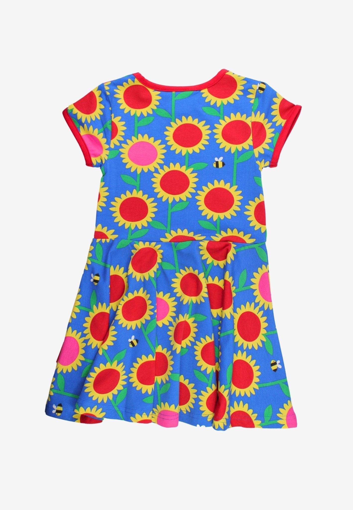 Organic Sunflower Print Short - Sleeved Skater Dress - Toby Tiger