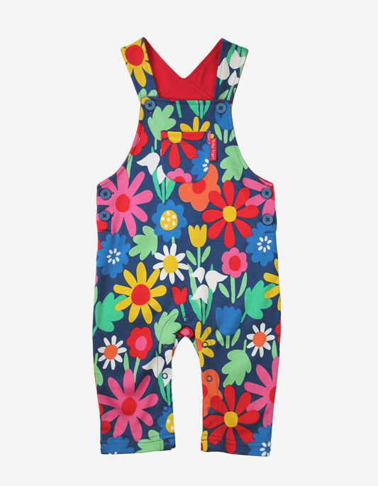 Organic Bold Floral Print Dungarees - Toby Tiger