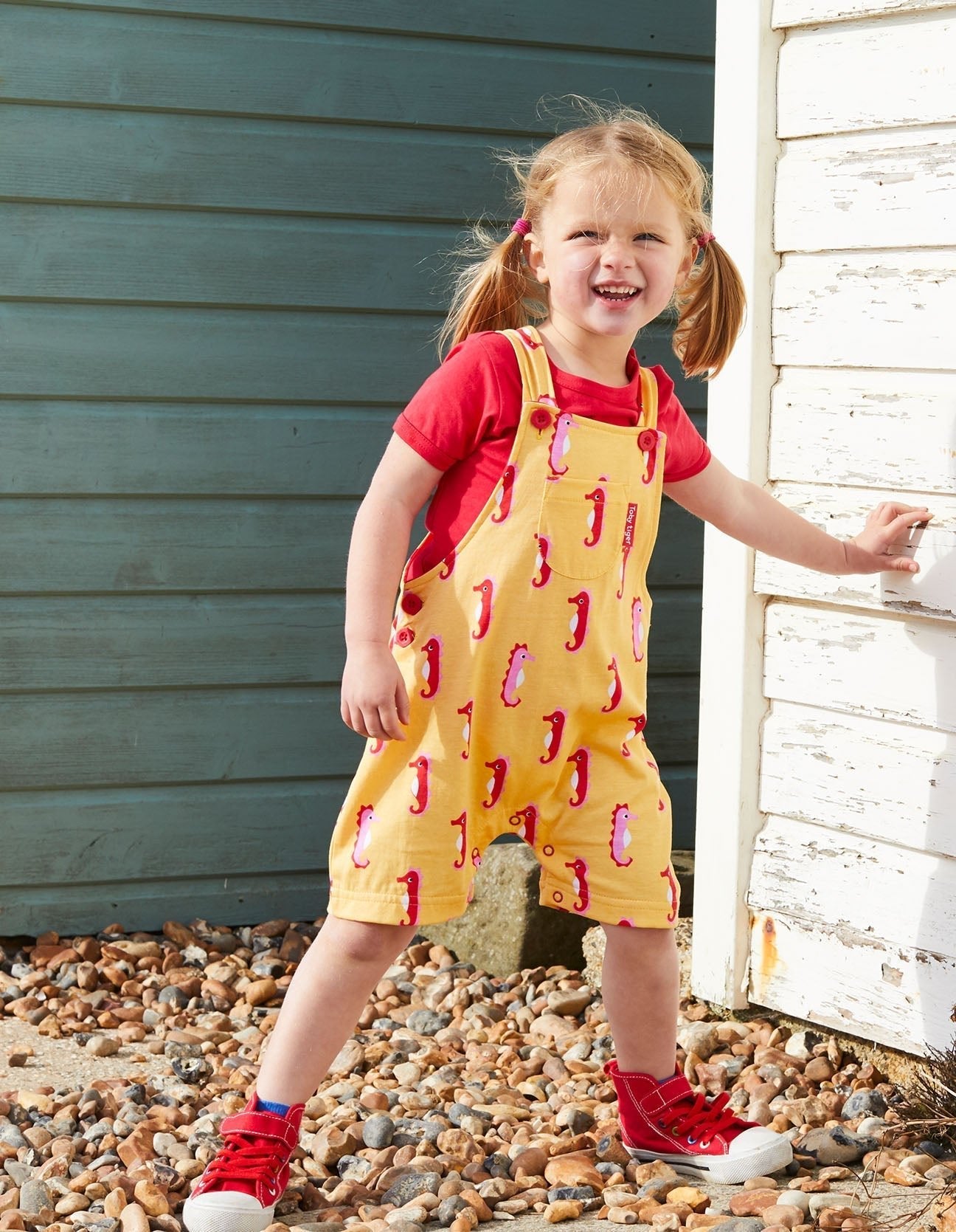 Organic Seahorse Print Dungaree Shorts - Toby Tiger UK
