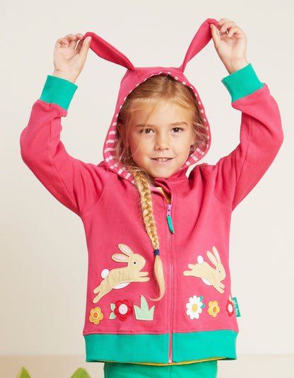Organic Leaping Bunny Applique Hoodie - Toby Tiger