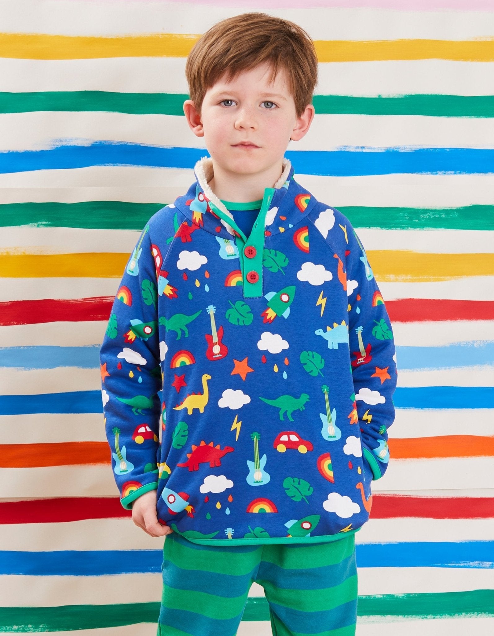 Organic Playtime Mix-Up Print Cosy Fleece Sweatshirt - Toby Tiger