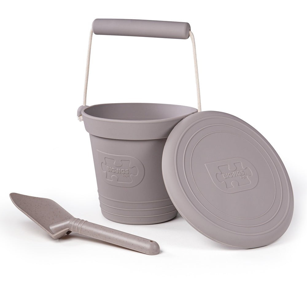 Stone Grey Silicone Bucket, Flyer and Spade Set - Toby Tiger