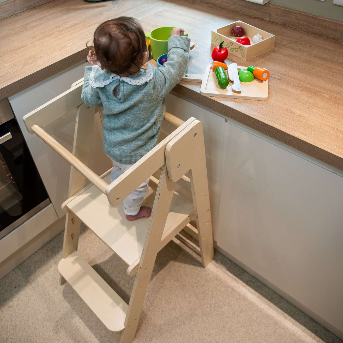 Bigjigs Toys Foldable Toddler Tower | Wooden Kids Kitchen & Counter Helper - Toby Tiger UK