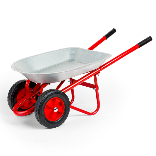 Childrens Wheelbarrow - Robust Silver & Red Wheel Barrow with Easy Grip Handles