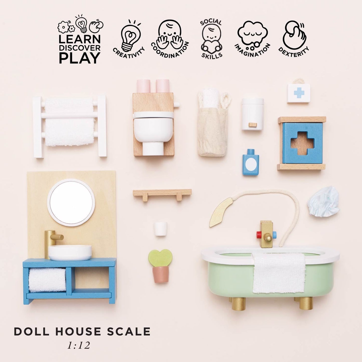 Wooden Dolls House Bathroom Furniture