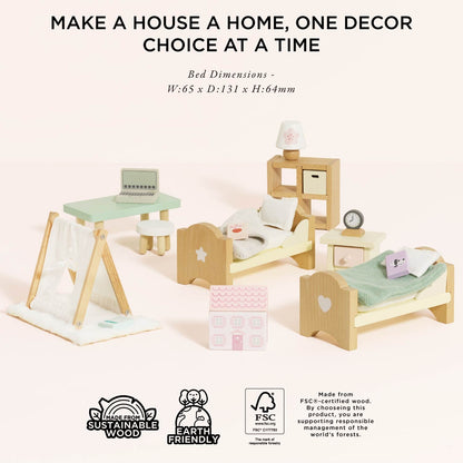 Wooden Dolls House Child's Bedroom Furniture
