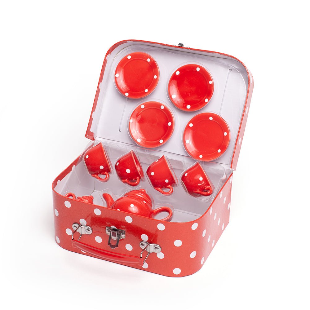 Red Polka Dot Porcelain Toy Tea Set - Toby Tiger