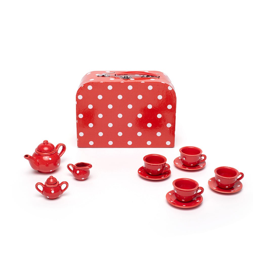 Red Polka Dot Porcelain Toy Tea Set - Toby Tiger