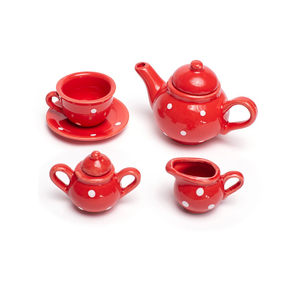 Red Polka Dot Porcelain Toy Tea Set - Toby Tiger