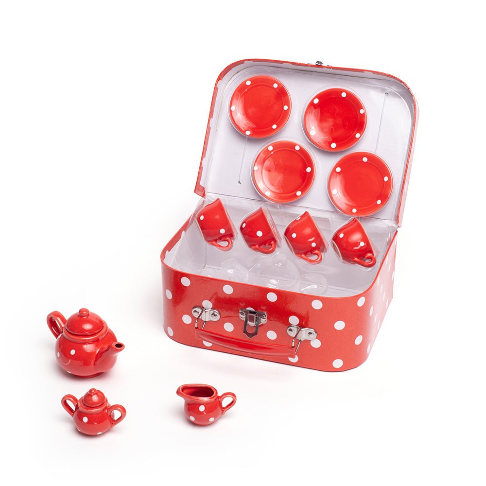 Red Polka Dot Porcelain Toy Tea Set - Toby Tiger