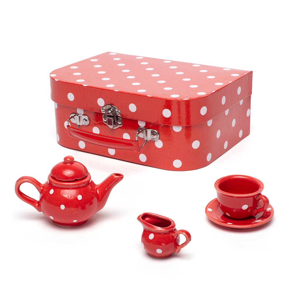 Red Polka Dot Porcelain Toy Tea Set - Toby Tiger