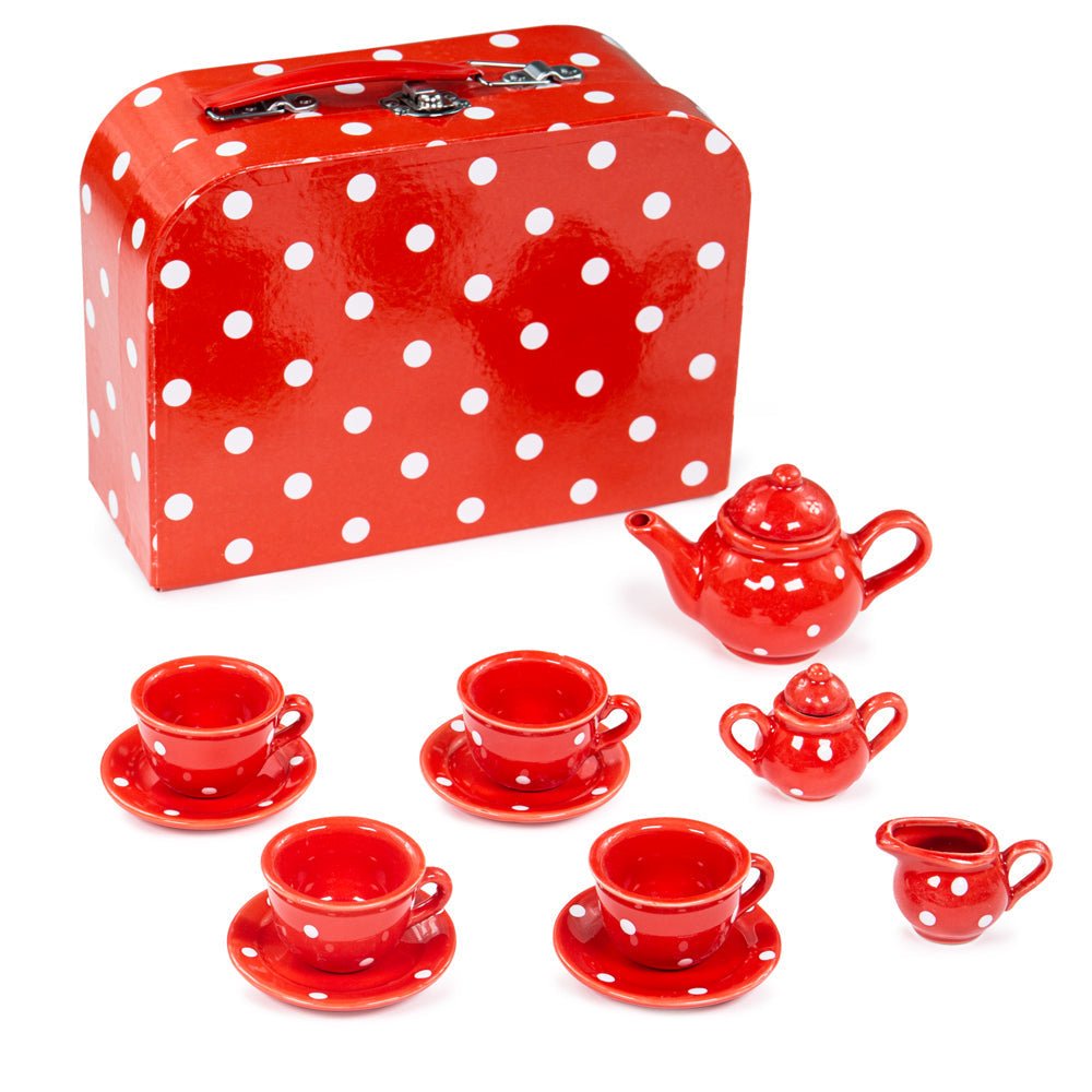 Red Polka Dot Porcelain Toy Tea Set - Toby Tiger