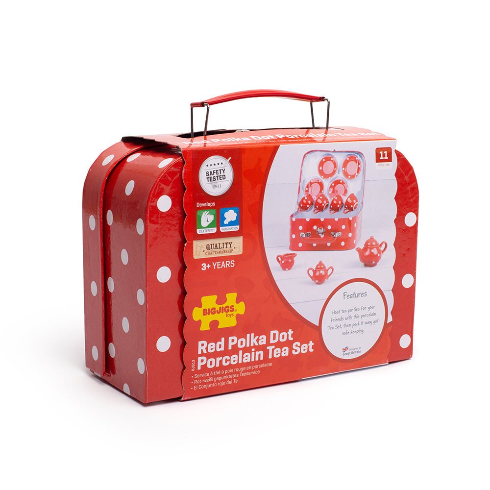 Red Polka Dot Porcelain Toy Tea Set - Toby Tiger