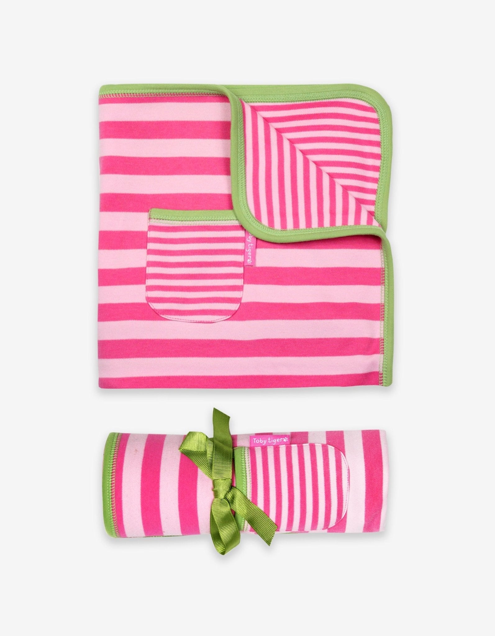 Toby Tiger Organic Pink and Green Stripe Baby Blanket
