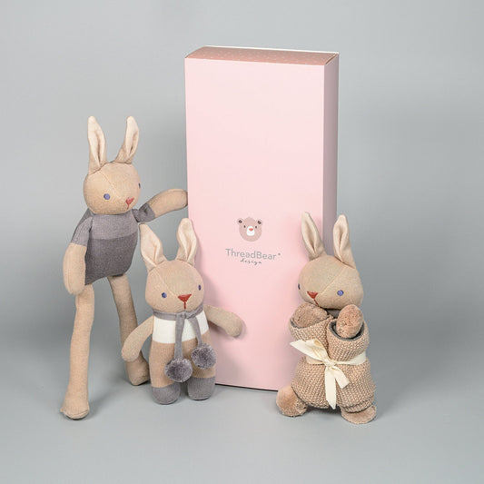 Organic Baby Comforter, Rattle & Doll Set in Taupe + Gift Box - Toby Tiger