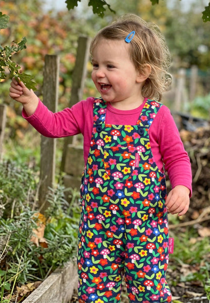 Organic Flower Print Dungarees