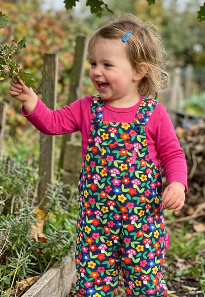 Organic Flower Print Dungarees - Toby Tiger UK
