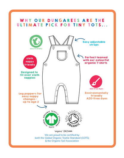 Organic Multi Rainbow Print Dungarees - Toby Tiger UK Retail