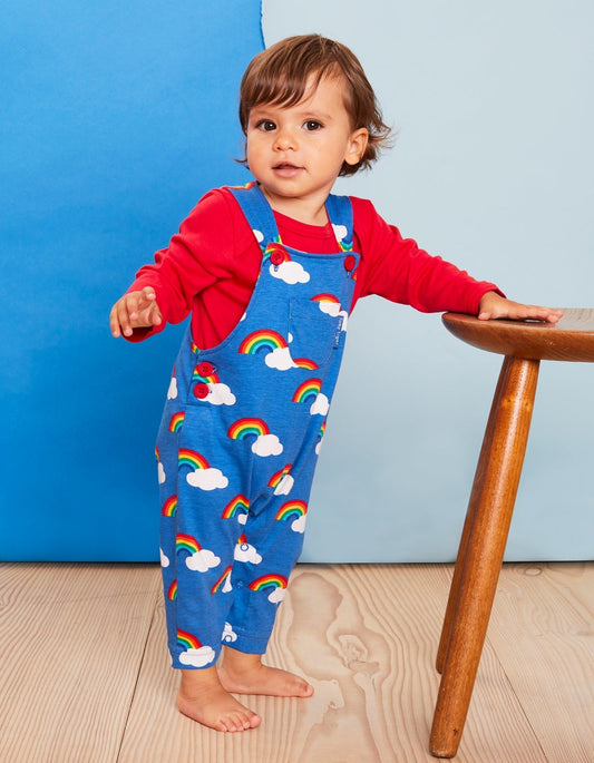 Organic Multi Rainbow Print Dungarees - Toby Tiger UK Retail