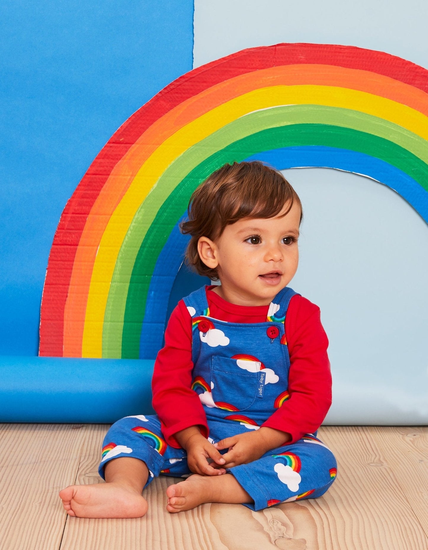 Organic Multi Rainbow Print Dungarees - Toby Tiger UK Retail