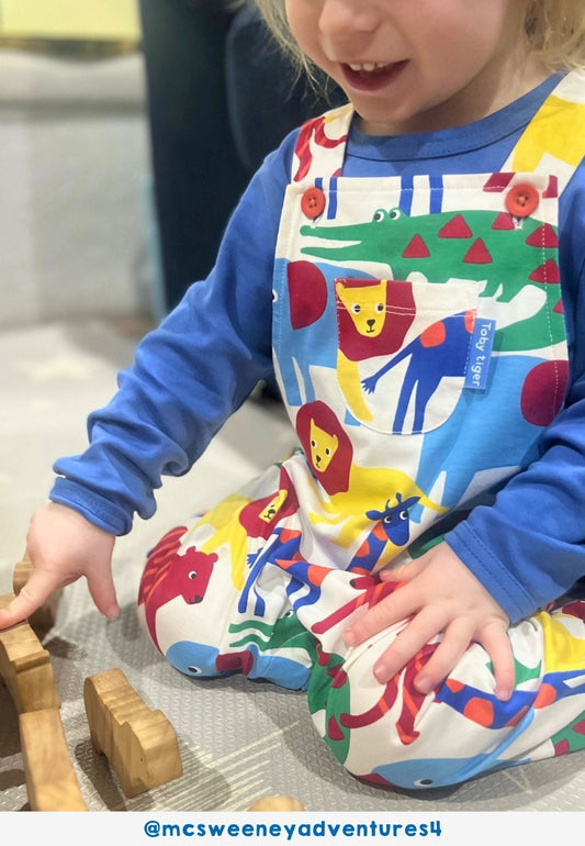 Organic Safari Print Dungarees - Toby Tiger