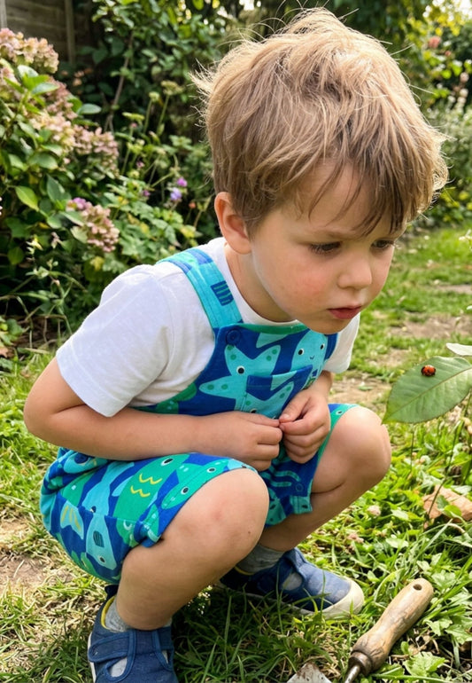 Organic Sea Creature Print Dungaree Shorts - Toby Tiger UK
