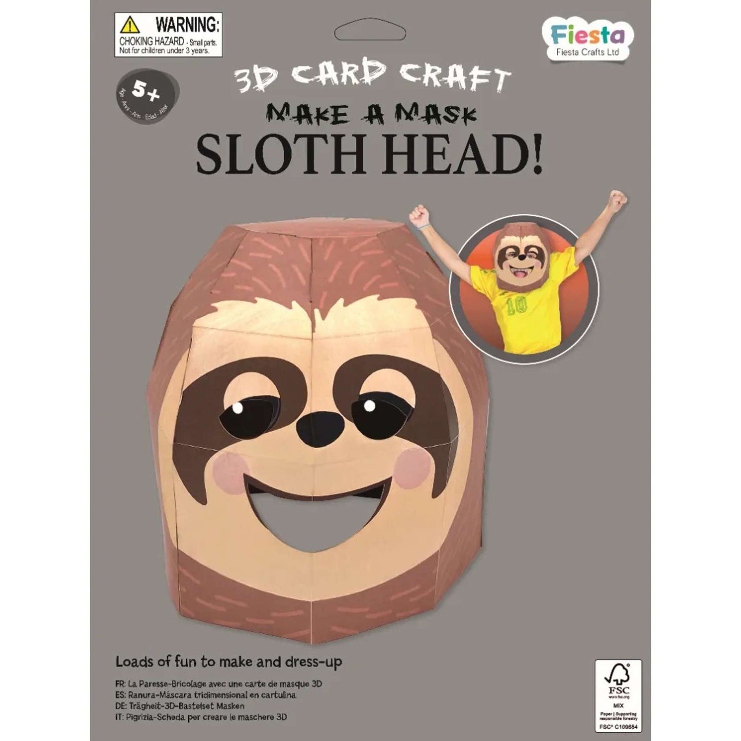 Sloth 3D Mask Card Craft - Toby Tiger