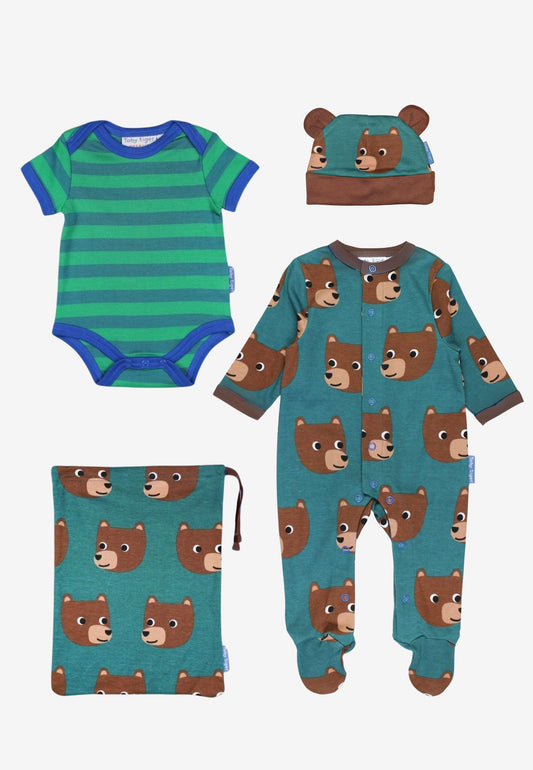 Organic Brown Bear Print Baby Gift Set