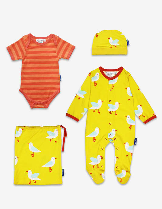 Organic Yellow Seagull Print Baby Gift Set