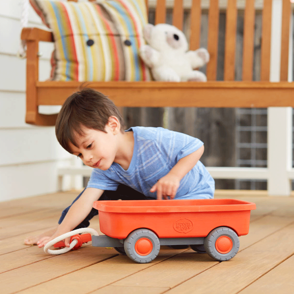 Orange Pull Along Kids Wagon - Toby Tiger
