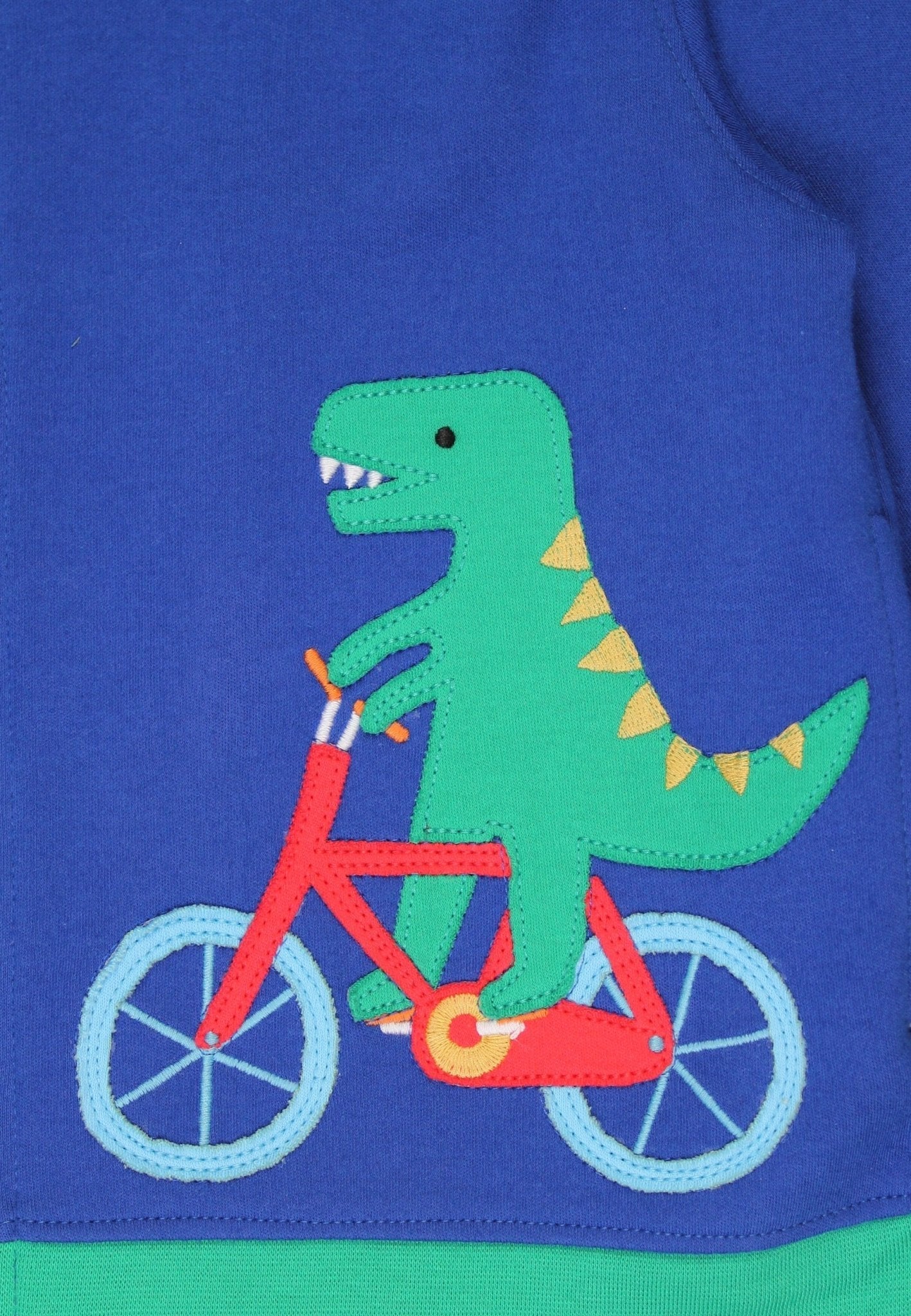Organic Toys Bicycle Dinosaur Applique Hoodie - Toby Tiger