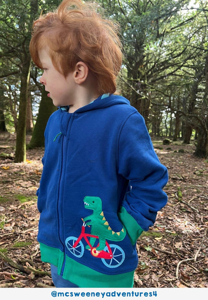 Organic Toys Bicycle Dinosaur Applique Hoodie - Toby Tiger