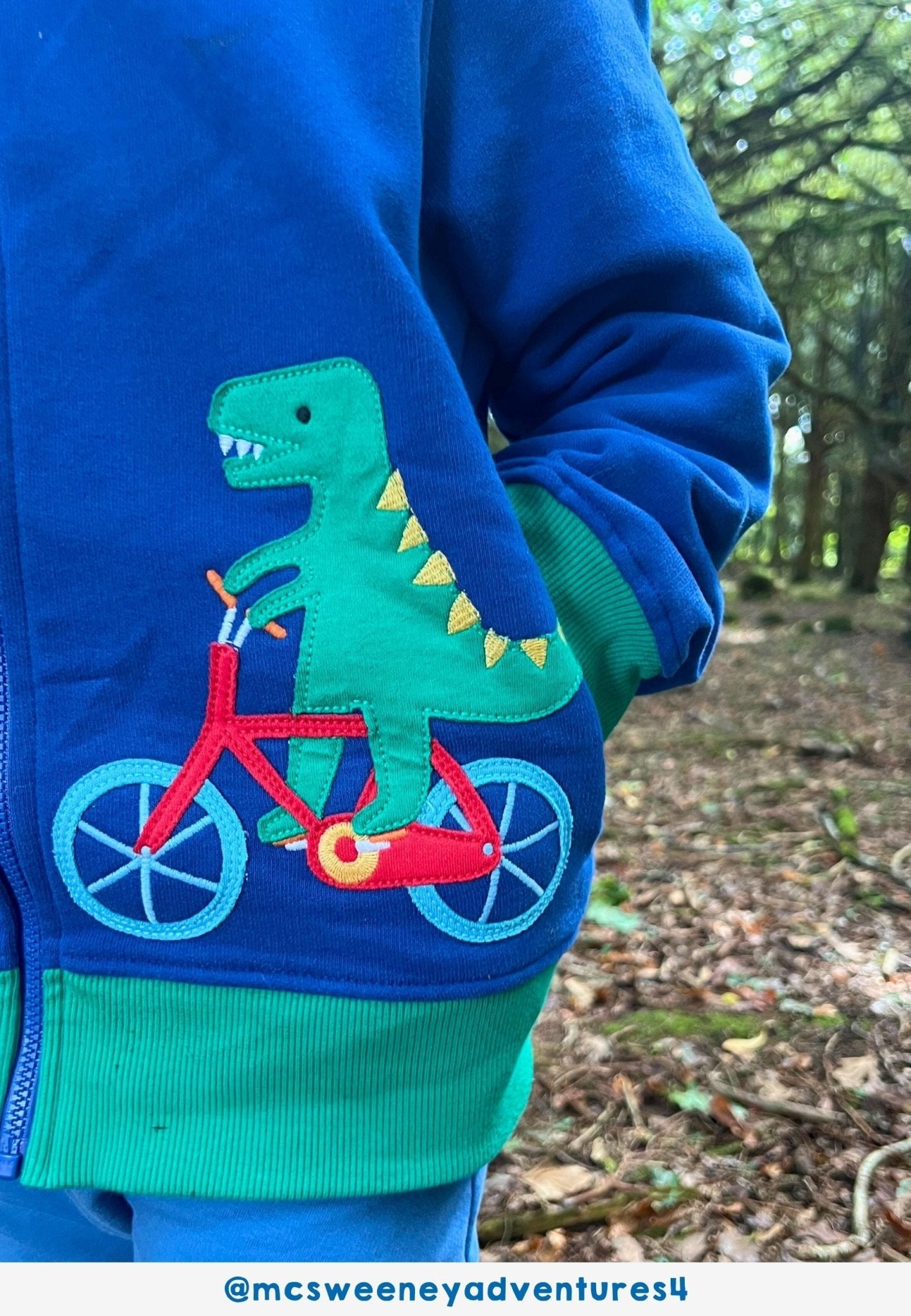 Organic Toys Bicycle Dinosaur Applique Hoodie - Toby Tiger