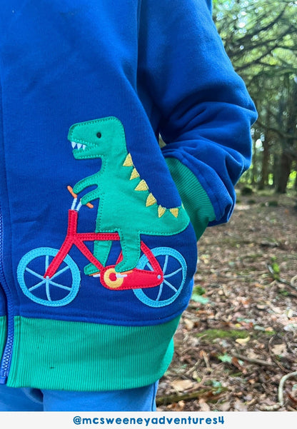 Organic Toys Bicycle Dinosaur Applique Hoodie - Toby Tiger