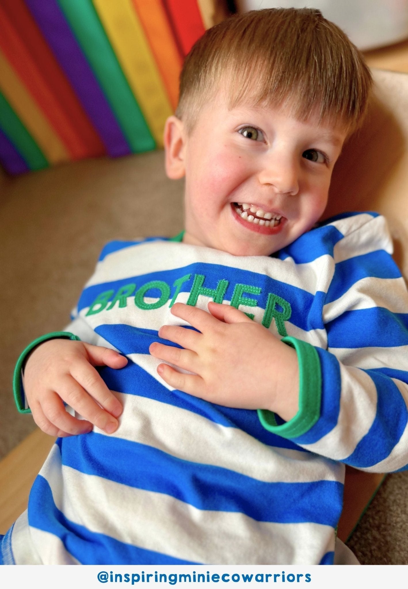 Organic Blue Stripe Brother Applique Long - Sleeved T-Shirt - Toby Tiger