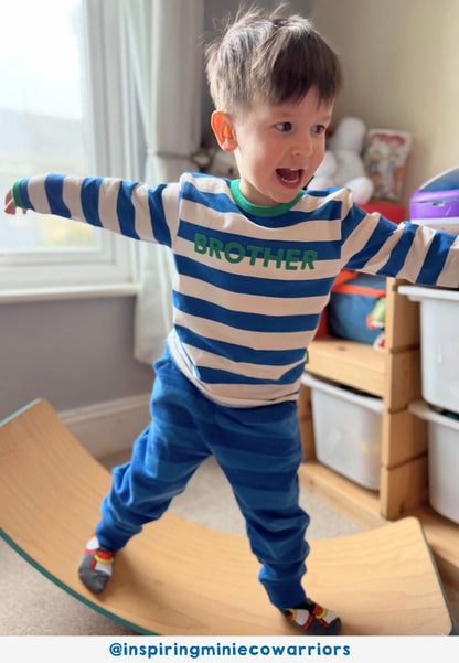 Organic Blue Stripe Brother Applique Long - Sleeved T-Shirt - Toby Tiger