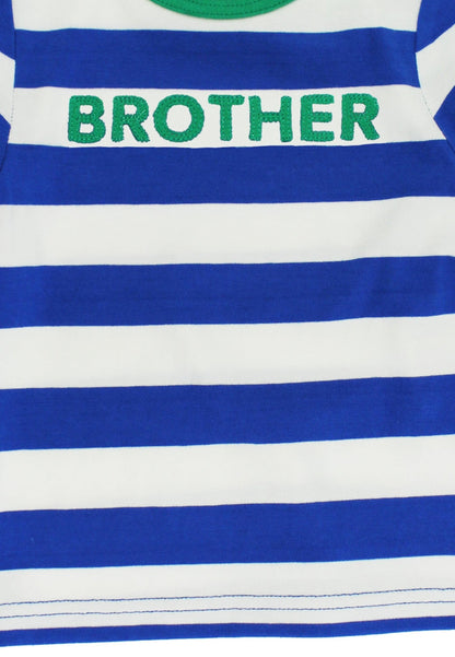 Organic Blue Stripe Brother Applique Long - Sleeved T-Shirt - Toby Tiger
