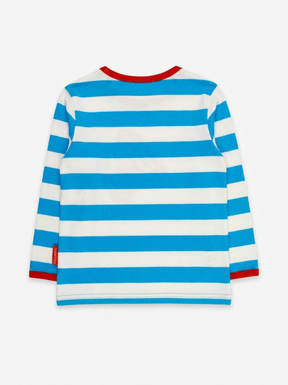 Organic Four Applique Blue Stripe Long-Sleeved T-Shirt - Toby Tiger UK