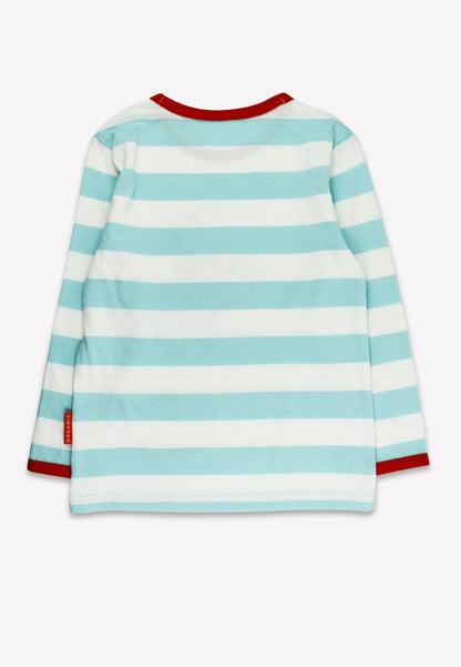 Organic Four Applique Blue Stripe Long - Sleeved T-Shirt - Toby Tiger